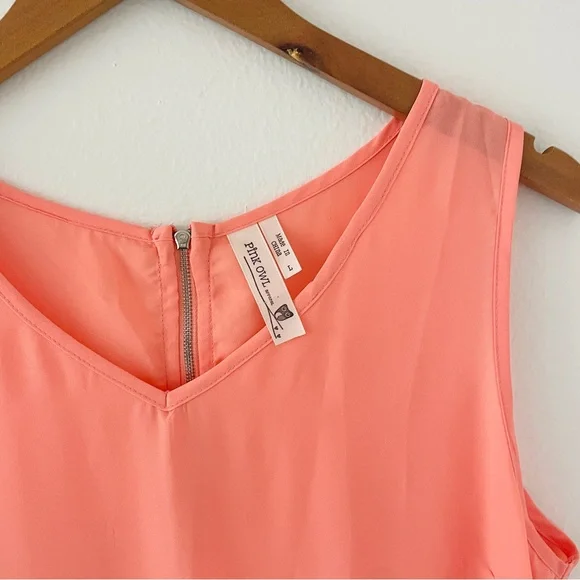 Pink Owl Coral Orange Pink Striped Tissue V-Neck Tank Top - Picture 2 of 3